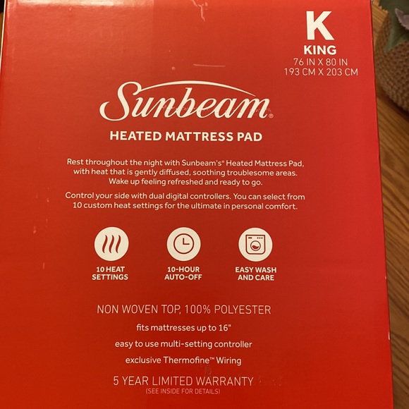 SUNBEAM NEW in Box King-size Heated Mattress Pad Dual Zone Controls - Picture 5 of 13